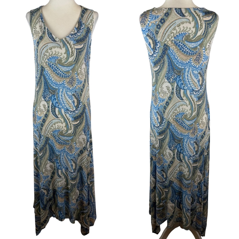 Chicos Travelers Paisley Hanky Hem Midi Dress Size 0 US 4/6 Slinky Knit Boho